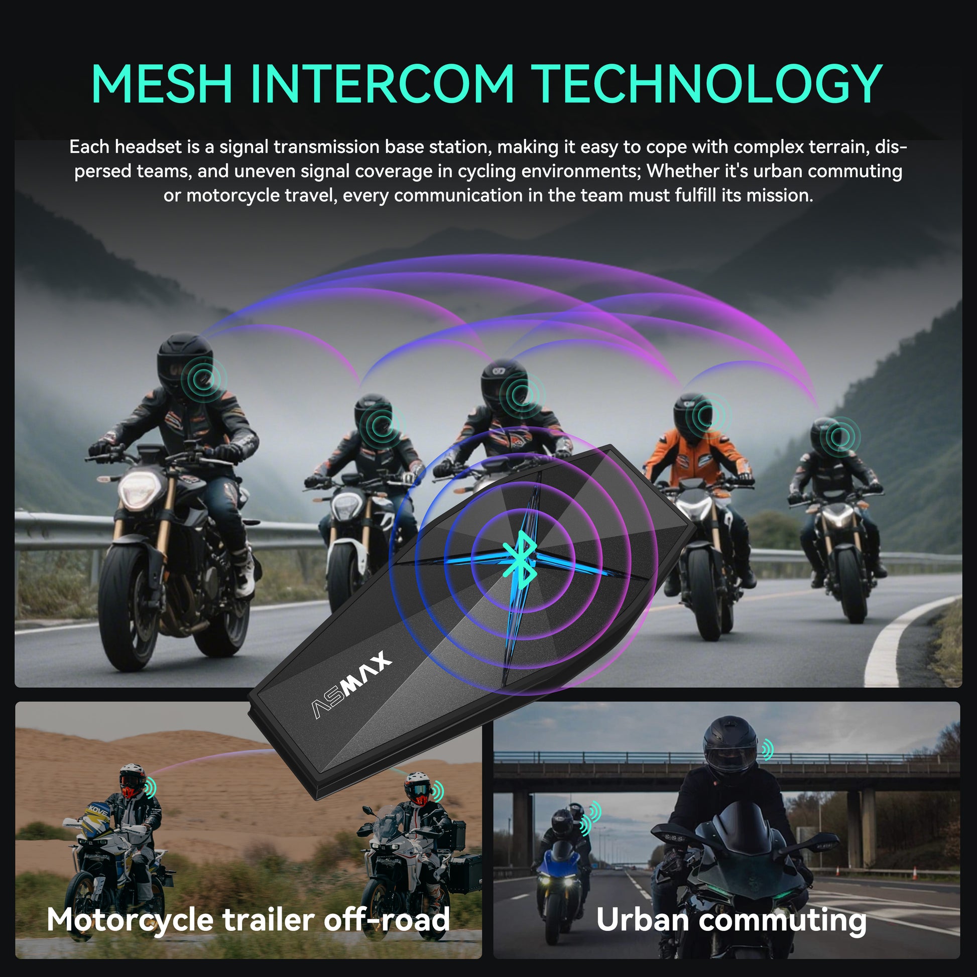 ASMAX F1 PRO 3-trybowy interkom do kasków motocyklowych dla 10 motocyklistów w trybie offline