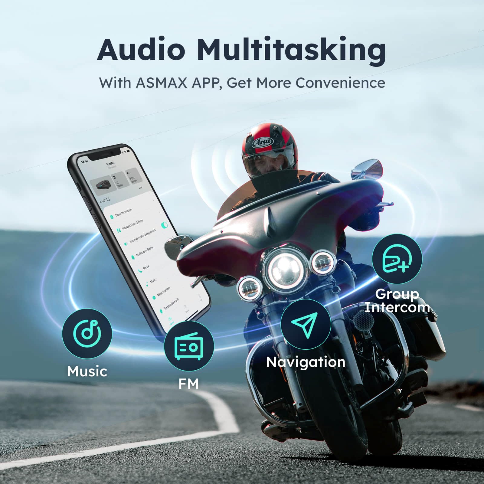 Kask motocyklowy ASMAX S2 z technologią MESH i interkomem Bluetooth
